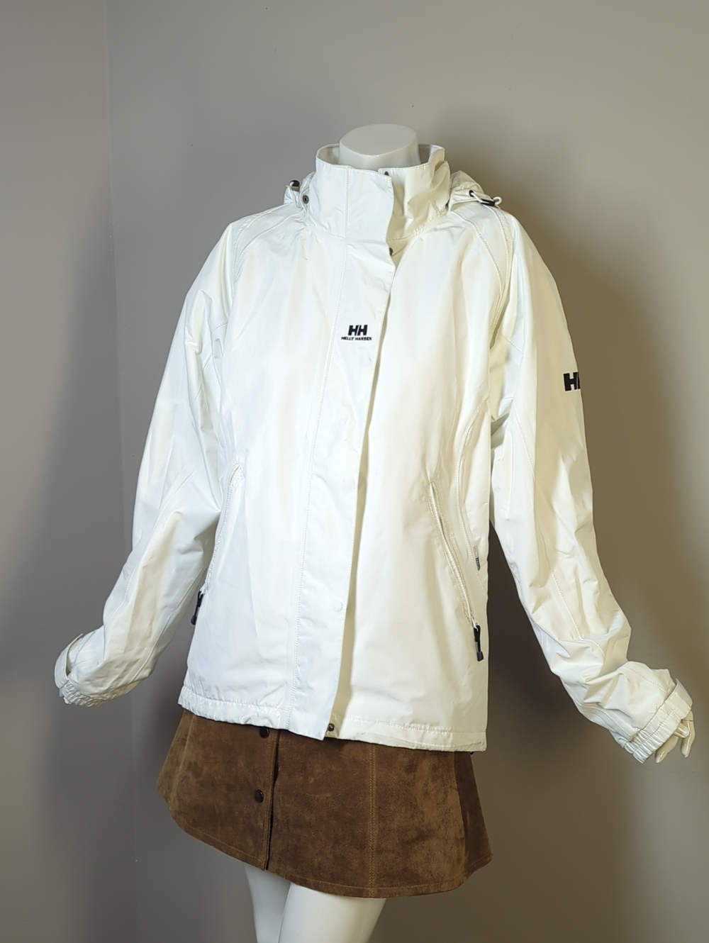 Helly Hansen White Hooded Jacket Zip Up Spring Winter Fall Medium  Windbreaker
